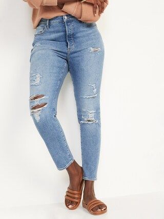 Extra High-Waisted Button-Fly Pop Icon Distressed Skinny Jeans for Women | Old Navy (US)