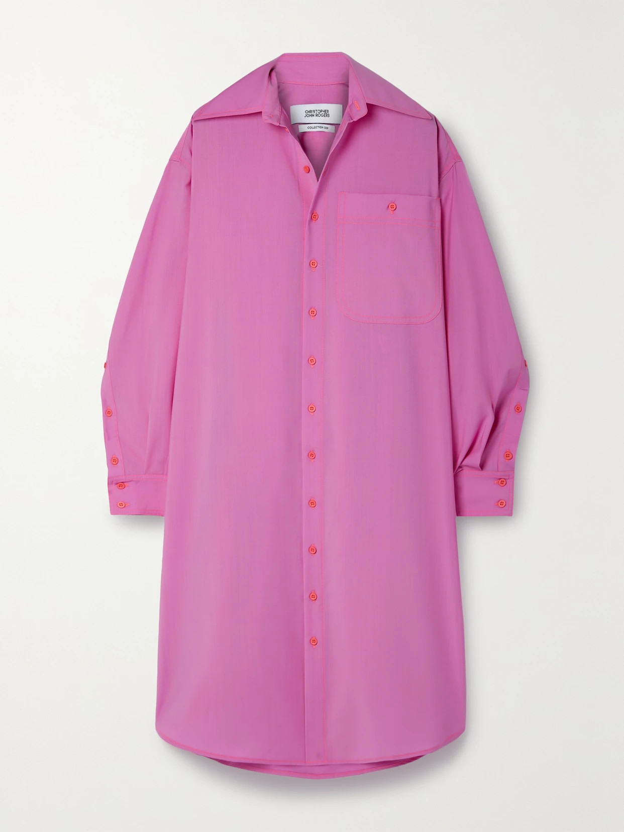 Christopher John Rogers - Oversized Button-detailed Wool Midi Shirt Dress - Pink | NET-A-PORTER (US)