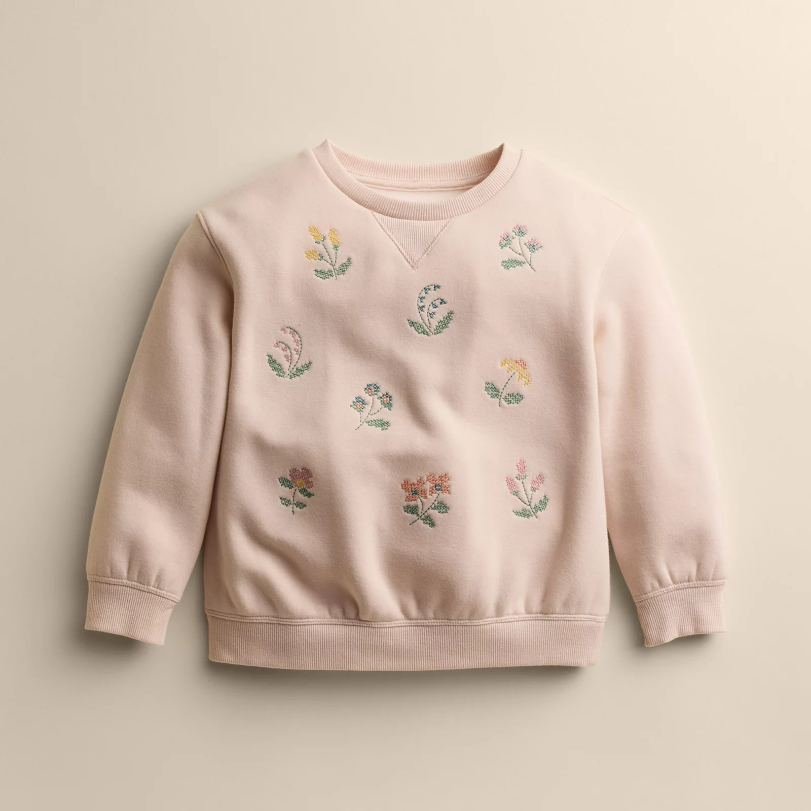 Kids 4-12 Little Co. by Lauren Conrad Crew Pullover, Girl's, Pink Stitch Floral | Kohl's