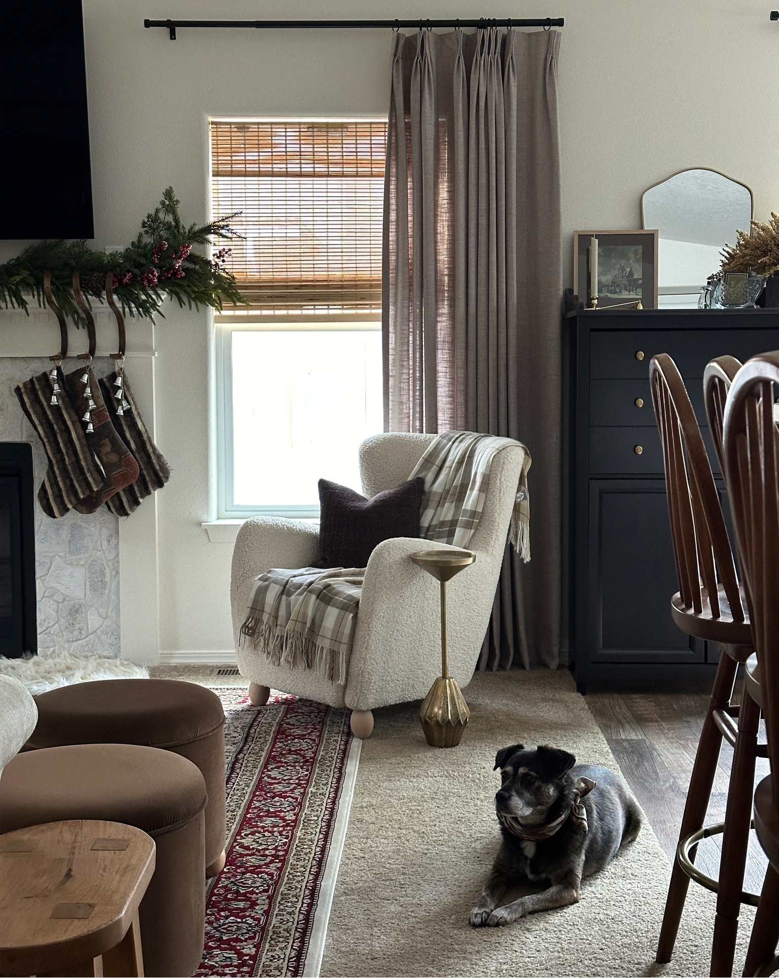 Living room has had a facelift thanks to these custom Homerilla curtains! Here are the details:

Lille Polyester Linen Drape Pleated
Color - Burlywood Birch 
Triple French Pleat Header
Single Panel Width: 60”
Single Panel Length: 90”
Liner: None

Code CASS60 gets you $60 off your order 💃 #LTKHoliday #LTKhome

#LTKSeasonal