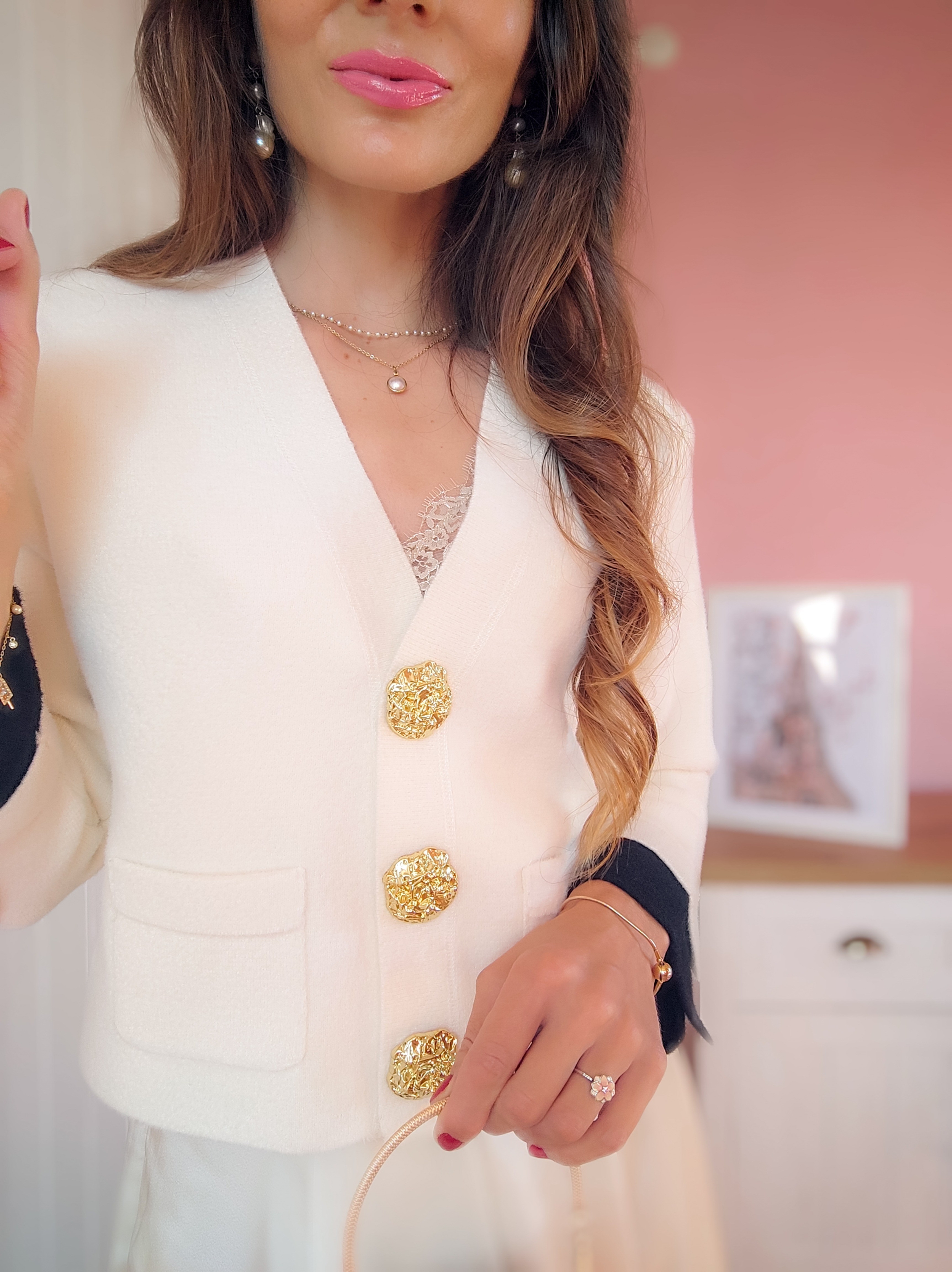 Eye catching golden stud knit cardiganIvory cardiganCream cardiganCardigan outfitsFall outfitsFall fashionGolden buttonsChicwishPearl earrings Pearl necklace

#LTKSeasonal #LTKFindsUnder50 #LTKWorkwear