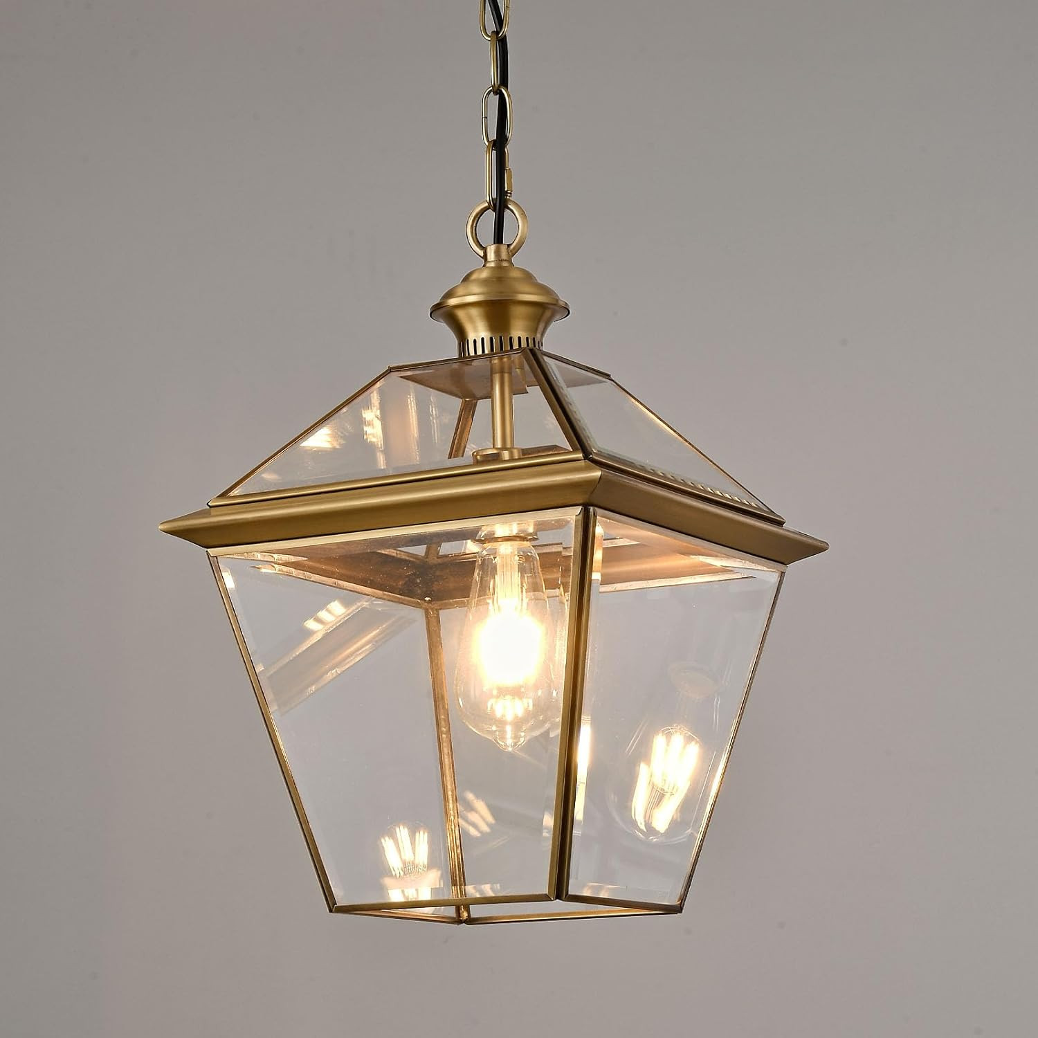 Milaii Copper Brass Outdoor Pendant Light, 16.5" H Large Lantern Hanging Light Fixtures Waterproo... | Amazon (US)