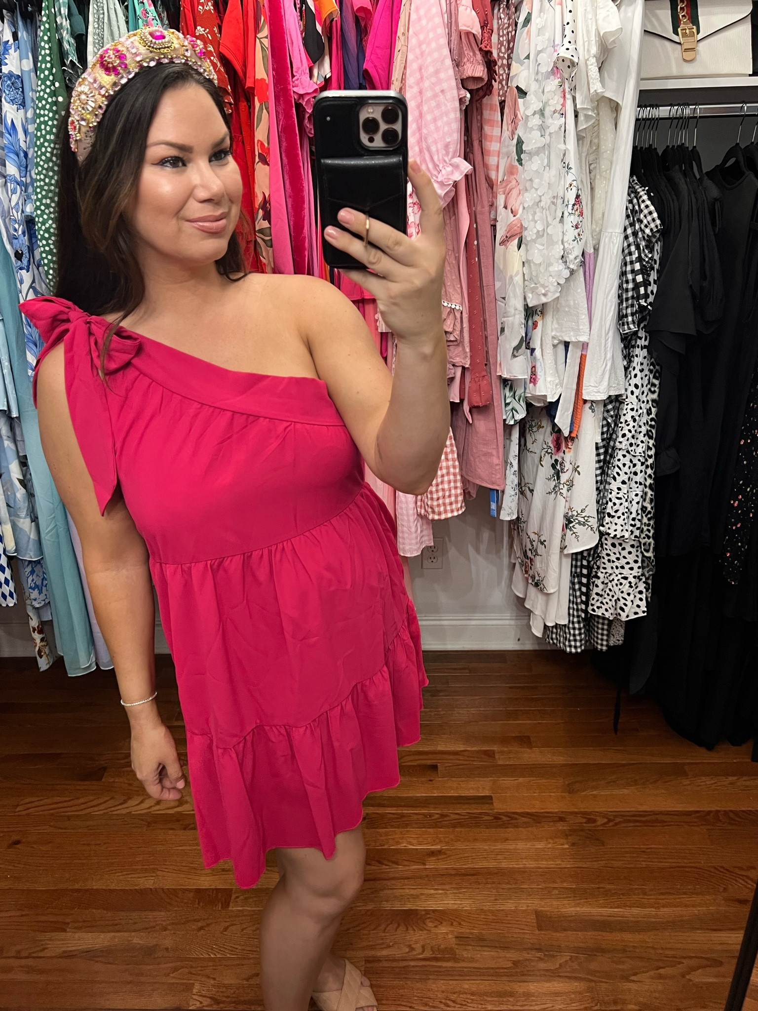 Barbie. Barbie outfit. Pink dress. Summer dress. Wedding guest dress. One shoulder dress. Headband. 

#LTKunder50 #LTKFind #LTKstyletip