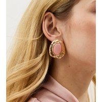 Gold Tone Pink Textured Oval Stud Earrings New Look | New Look (UK)
