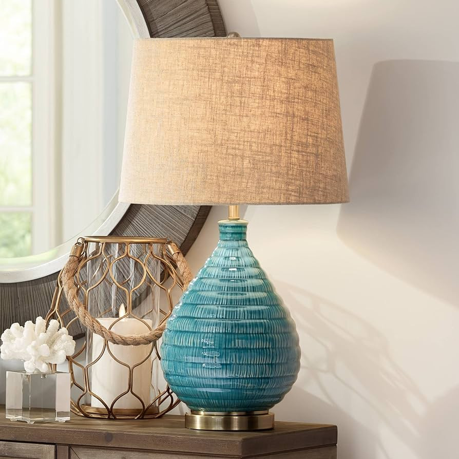 360 Lighting Kayley Mid Century Modern Coastal Table Lamp Textured Ceramic 24" High Sky Blue Glaz... | Amazon (US)