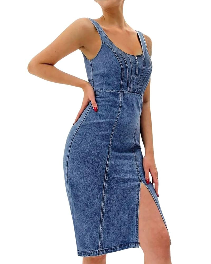 utcoco Denim Dress for Women Sleeveless Side Slit Bodycon Midi Jean Dresses for Women 2025 | Amazon (US)