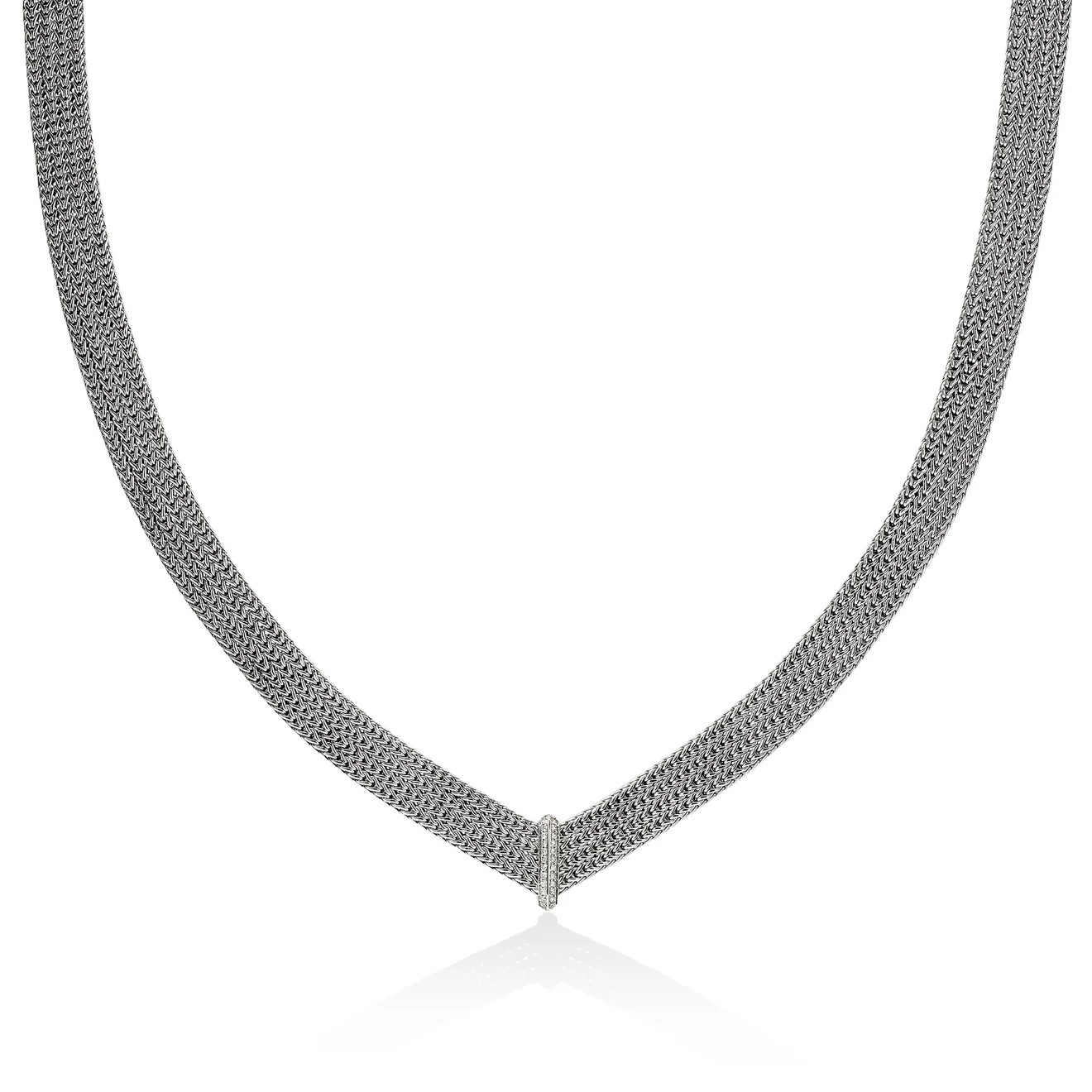 Icon Link Necklace, Sterling Silver, Diamonds, 12MM | John Hardy