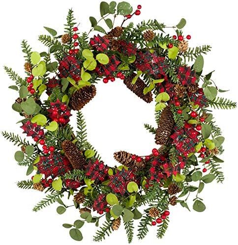 VGIA 20 Inch Christmas Wreath Winter Wreath for Front Door Christmas Decorations Wood Leaves Wrea... | Amazon (US)