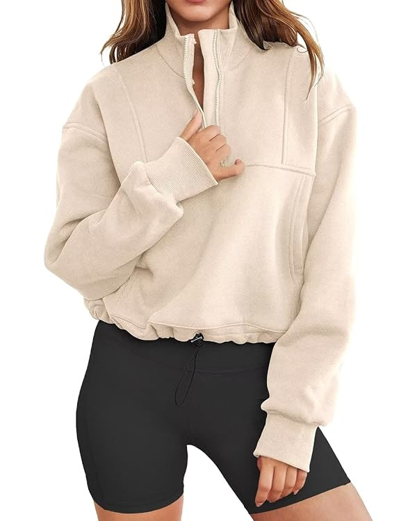LEEDYA Womens Long Sleeve Mock Neck Crop Top 1/2 Zip Pullover Sweatshirt Lightweight Casual Top | Amazon (US)