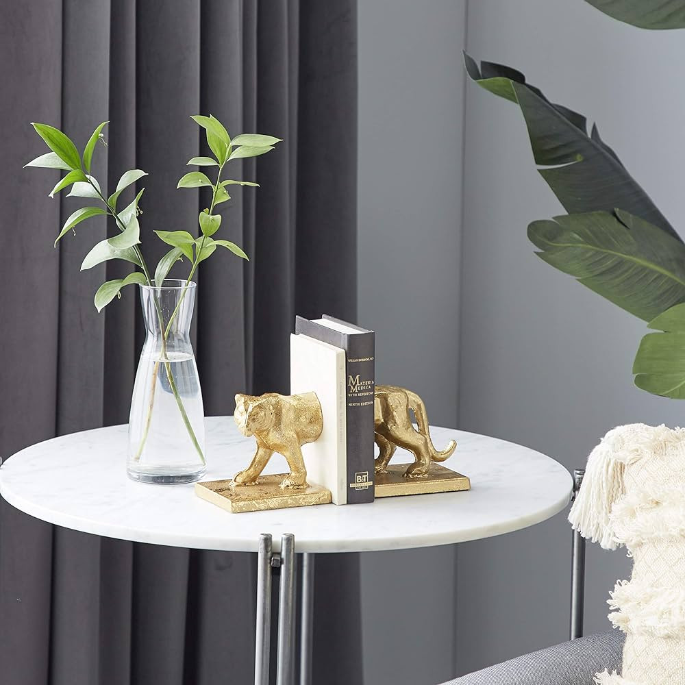 Deco 79 Metal Leopard Bookends, Set of 2 4"W, 5"H, Gold | Amazon (US)