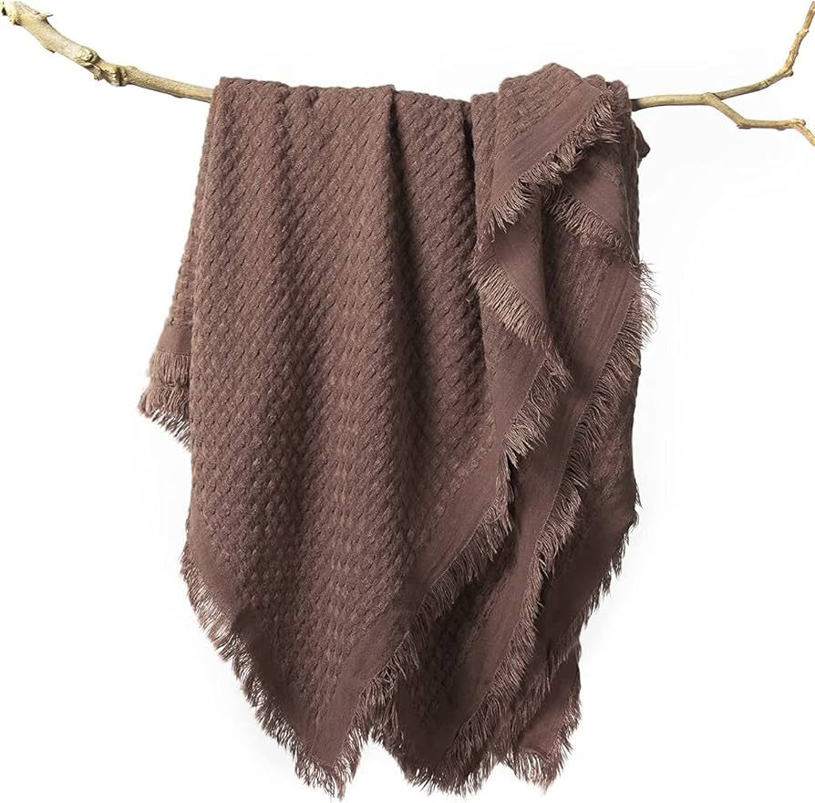 lifein Throw Blanket for Couch-Soft Boho Throw Blankets,Cozy Spring Knit Brown Waffle Throw,Small... | Amazon (US)