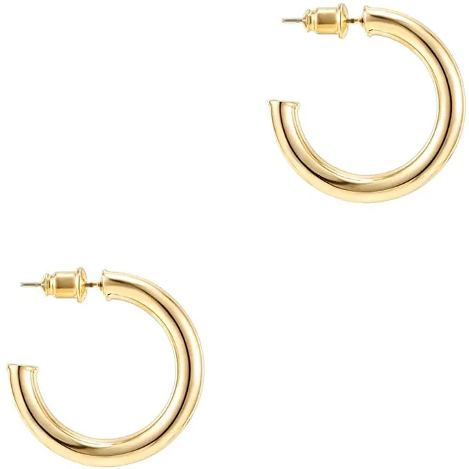 14K Gold Colored Lightweight Chunky Open Hoops (Silver) | Bed Bath & Beyond