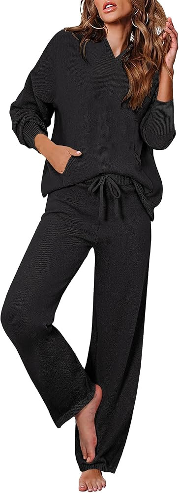 ANRABESS Women's 2 Piece Outfits Sweater Set Long Sleeve Hoodie Pullover Wide Leg Pants Knit Loun... | Amazon (US)