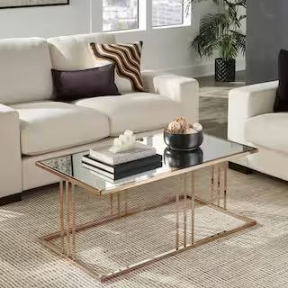 43.2 in. Rectangle Glass Top Champagne Gold Finish Coffee Table With Mirror Top | The Home Depot