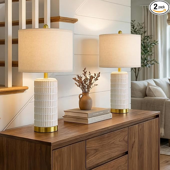 PoKat Small Bedside Table Lamps Set of 2 for Bedroom Living Room, 21.5'' Modern Ceramic Nightstan... | Amazon (US)