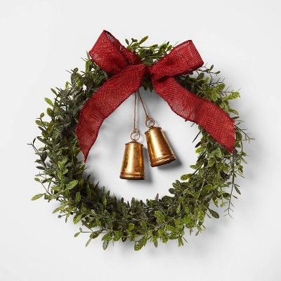 20in Unlit Cedar Eucalyptus Artificial Christmas Wreath with Red Bow & Bells - Wondershop™ | Target