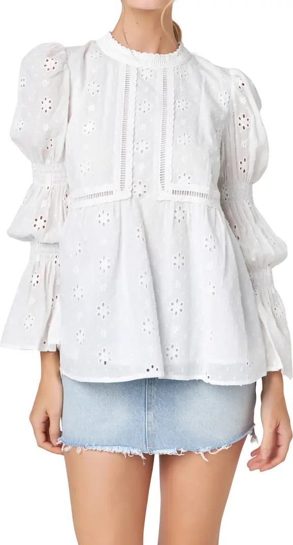 Eyelet Long Sleeve Cotton Top | Nordstrom