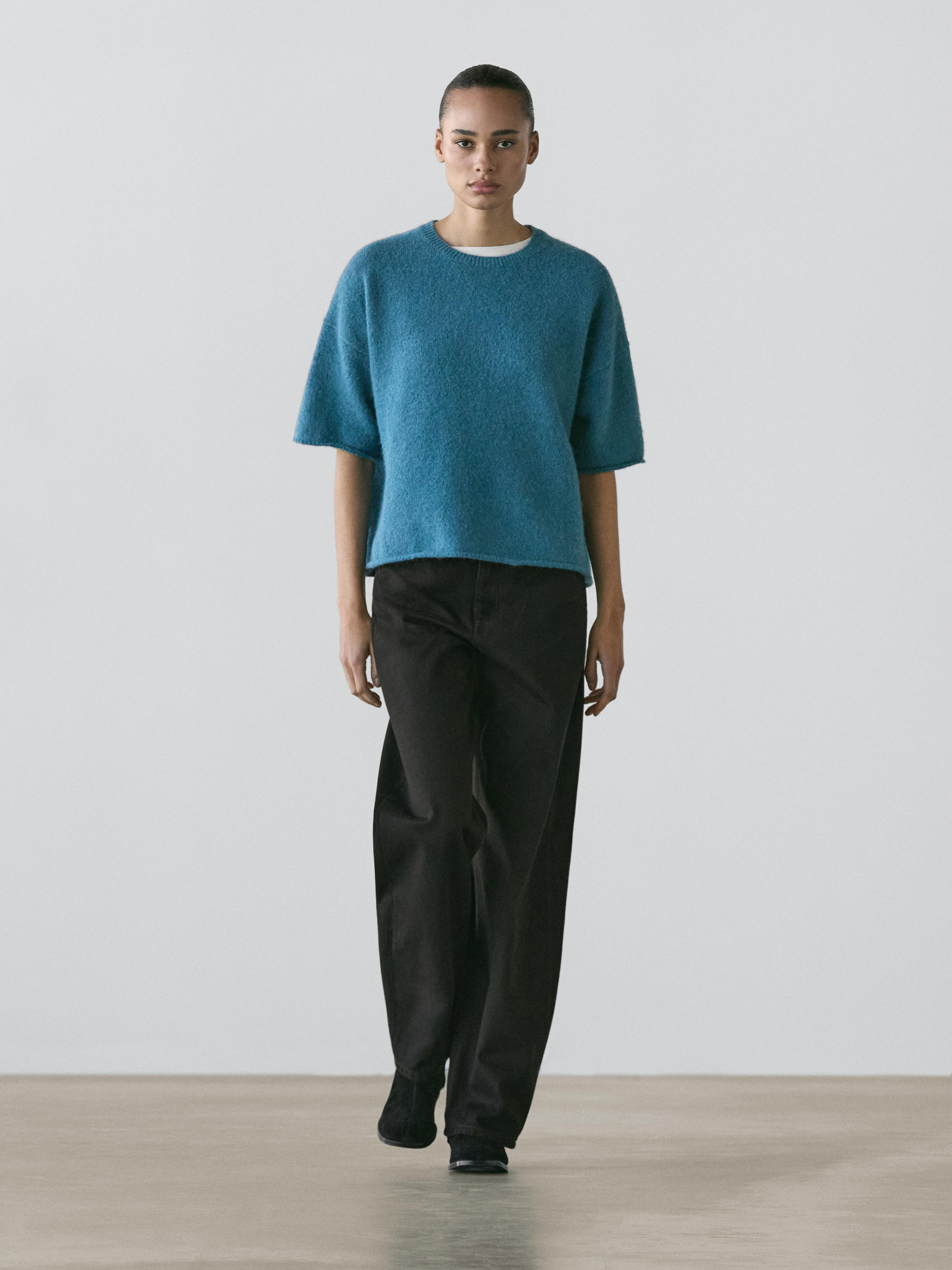 Alpaca blend knit short sleeve sweater | Massimo Dutti US