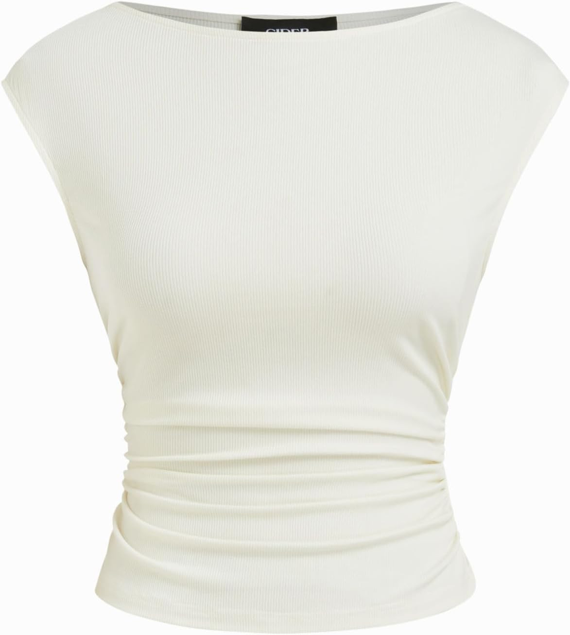 CIDER Boat Neck Tops for Women Sleeveless Ruched Crop Tank Tops | Amazon (US)