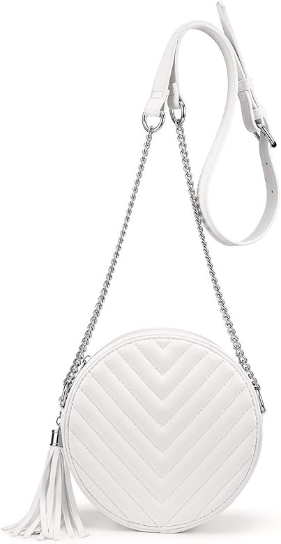 Crossbody Bags for Women Round Purse Quilted purse, Faux Leather, with Tassel… | Amazon (US)