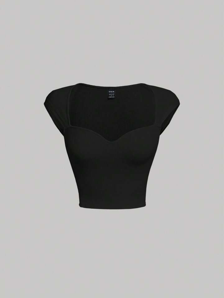 SHEIN MOD Sweetheart Neck Ribbed Knit Tee | SHEIN