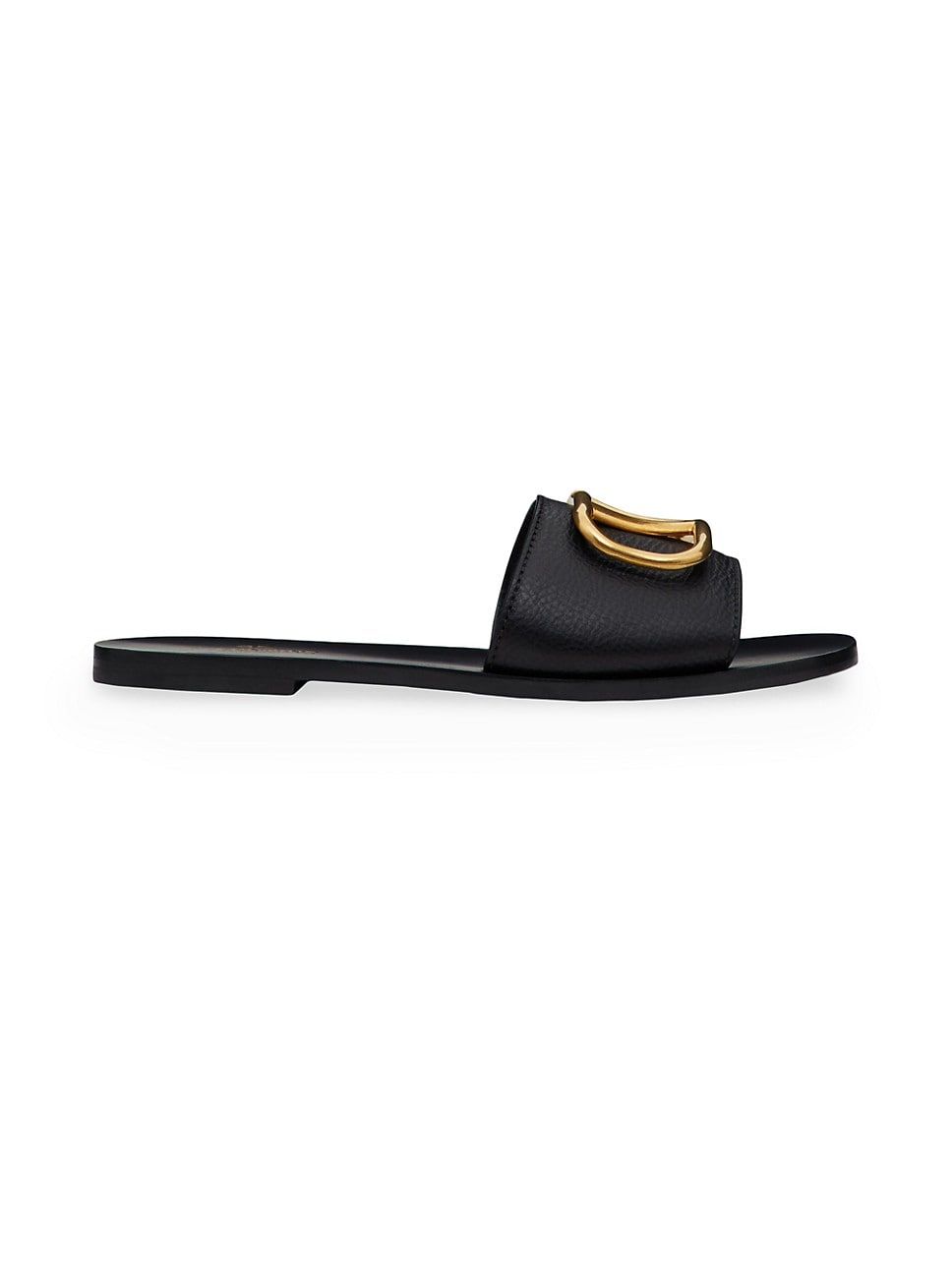 Vlogo Signature Slide Sandal In Grainy Cowhide With Accessory | Saks Fifth Avenue