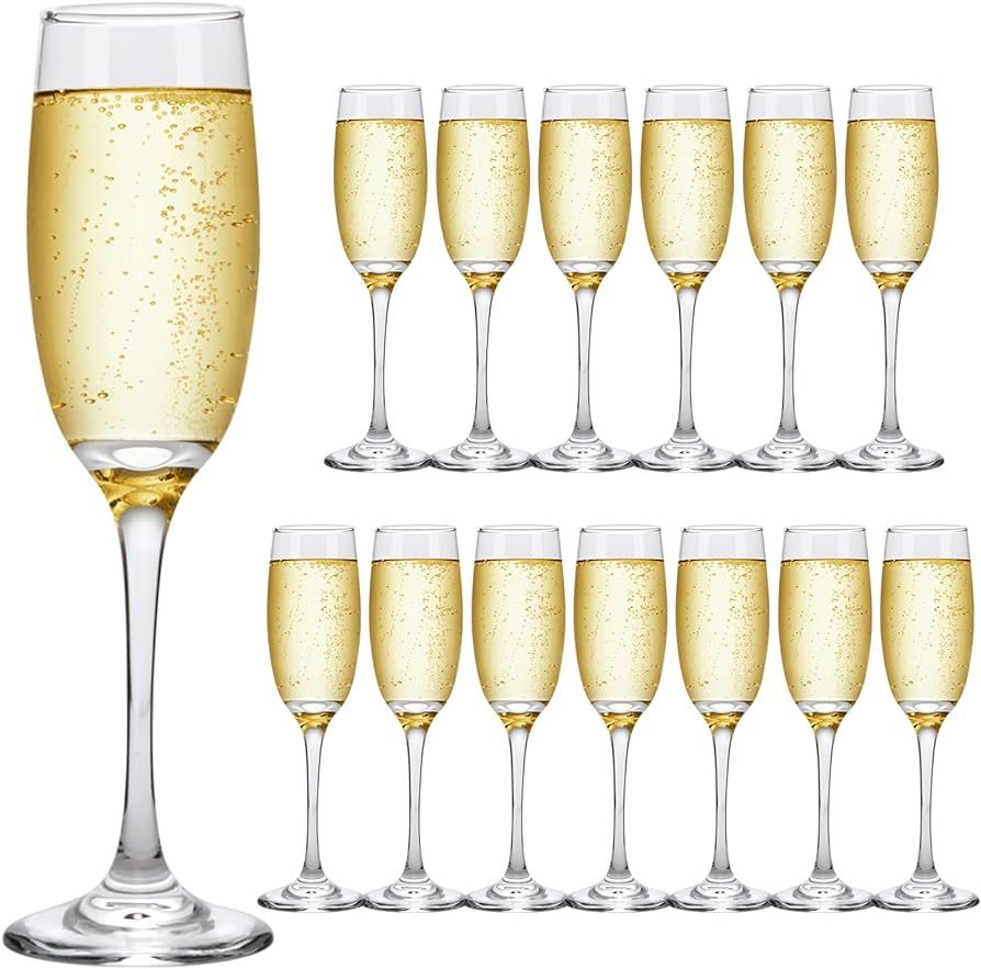 6oz Champagne Flute,Clear Champagne Glasses Set of 14,Elegant Stemmed Champagne Glasses Sparkling... | Amazon (US)