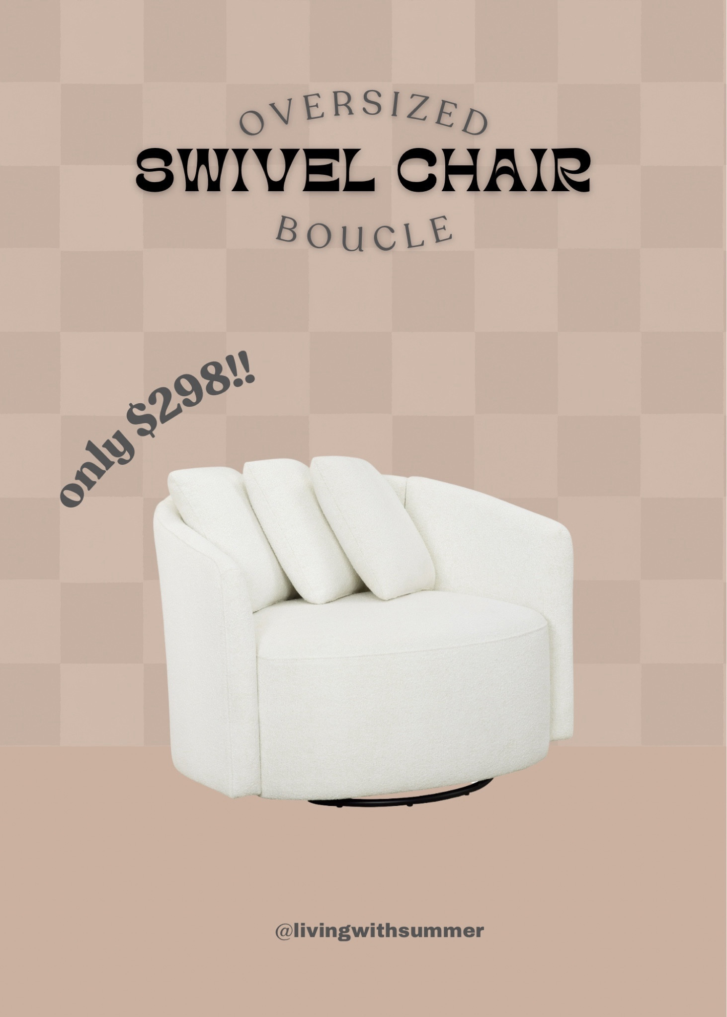 This chair is stunning and the price is unmatched; especially in this size, color and fabric!! It would be perfect for a reading corner, in a nursery for breastfeeding time, accent chairs in a living room and so much more. It comes in sage green as well.


Oversized accent chair. Trendy, well loved boucle fabric. Round chair. Throw pillows included. Spinner. Spin chair. Rotating chair. TikTok. Viral. Comfortable. Cozy. Large. Affordable home decor. Walmart home. Drew Barrymore. Beautiful chair. Perfect. Office. Bedroom. Conversation room. 

#LTKhome #LTKstyletip #LTKMostLoved