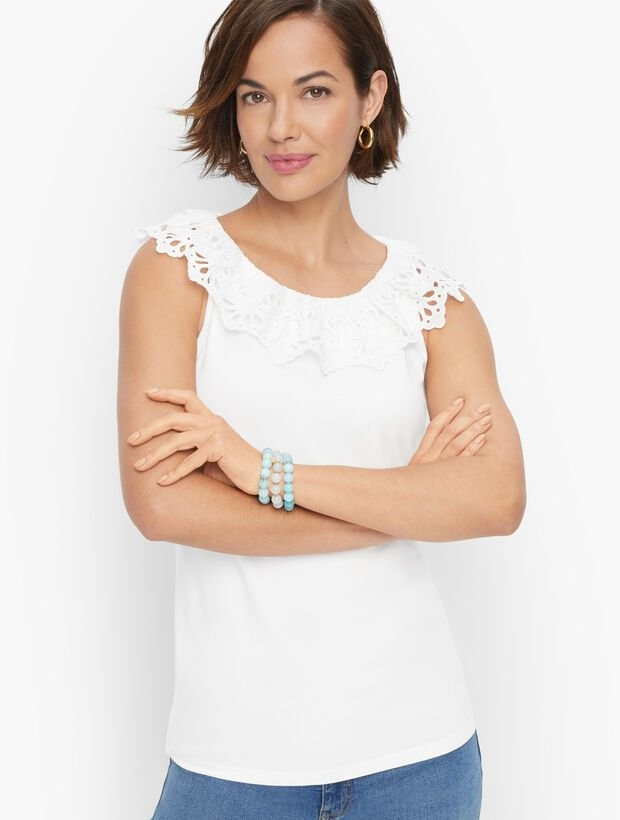 Eyelet Ruffle Ballet Neck Top | Talbots