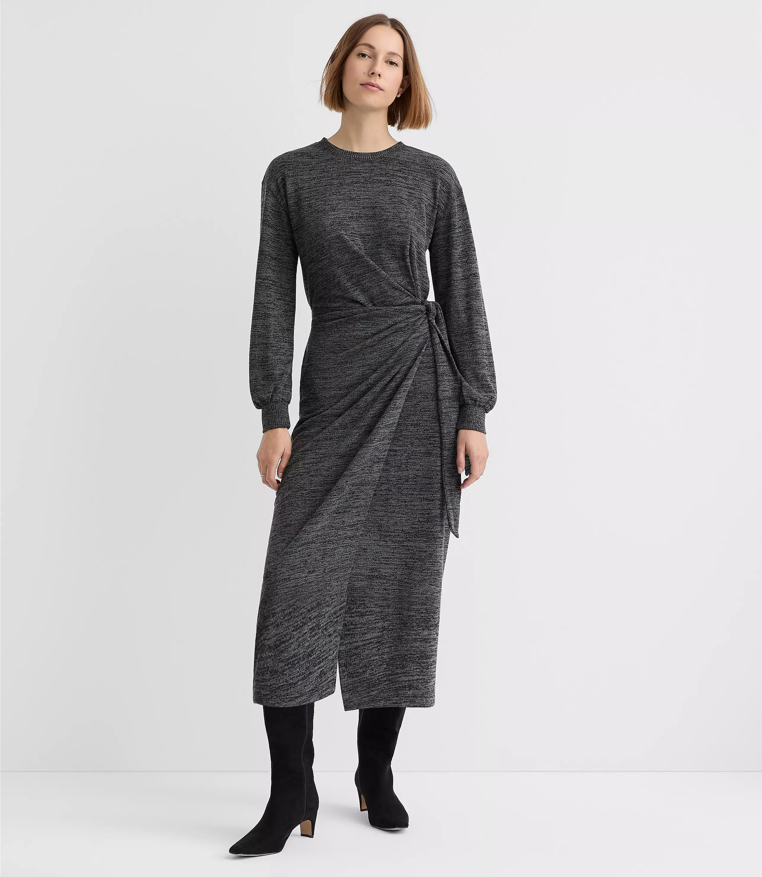 Sweater Knit Side Pleated Midi Wrap Dress | LOFT