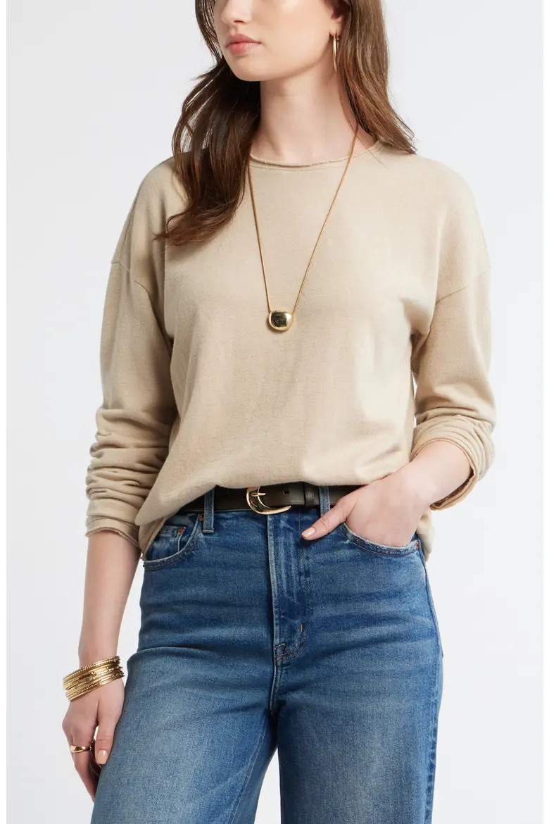 Roll Crewneck Boxy Long Sleeve Cotton Blend Top (Women) | Nordstrom | Nordstrom