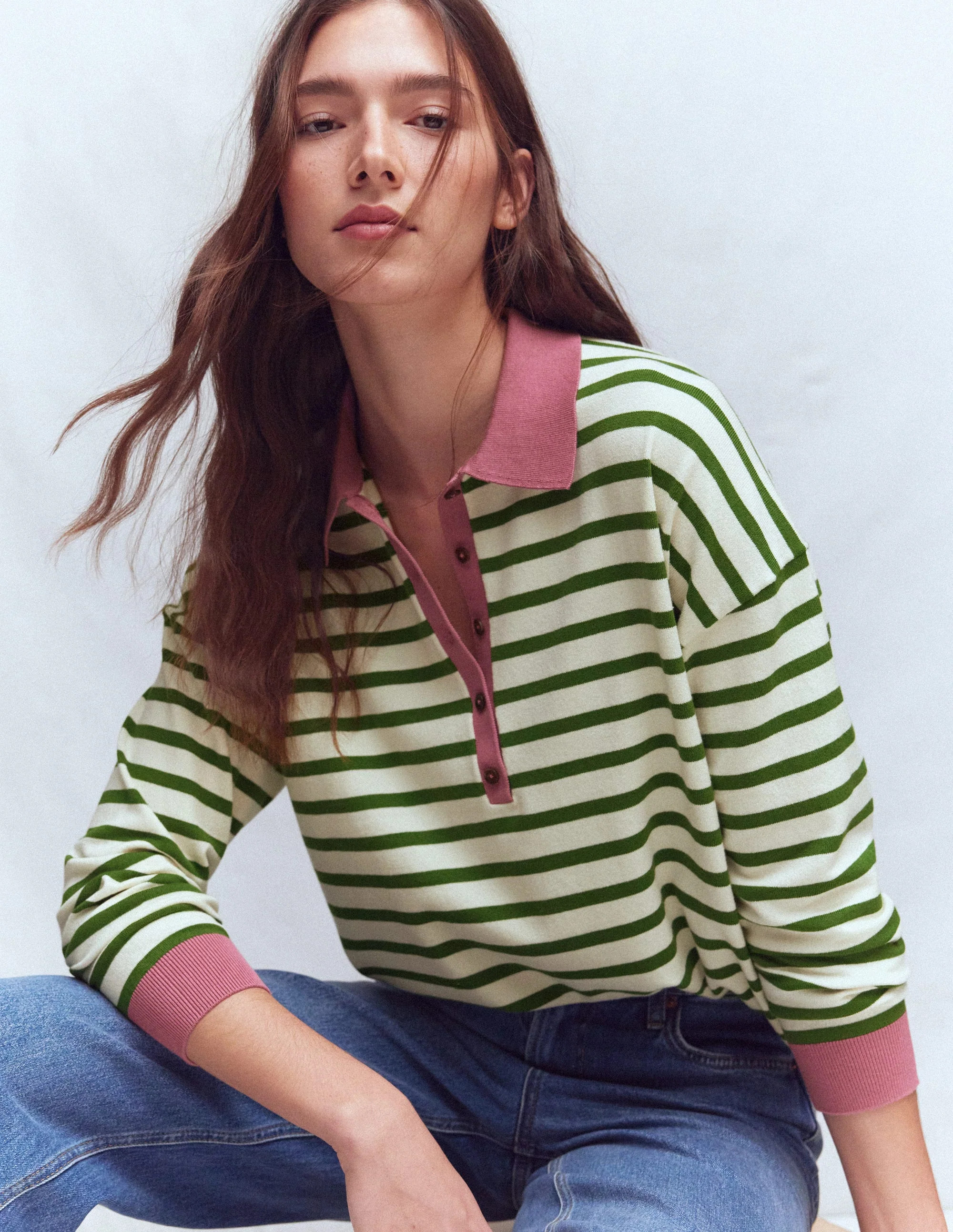 Lara Cotton Henley Jumper-Warm Ivory, Courtyard Stripe | Boden (US)