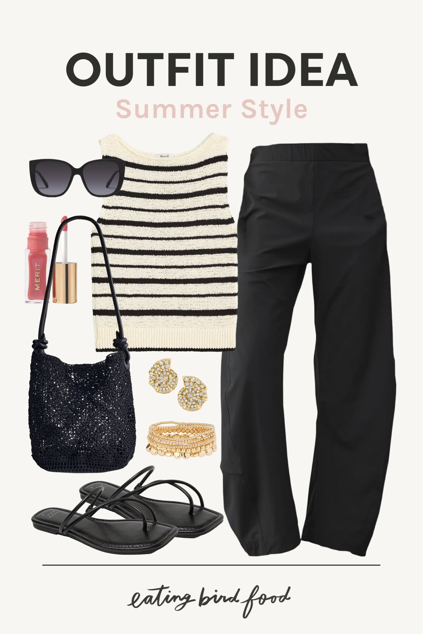 Trendy summer style. Neutral summer outfit idea. Black and white summer outfit. Summer sleeveless sweater. Favorite Amazon barrel pants. Black woven shoulder bag.

#LTKootd #LTKSeasonal #LTKgrwm