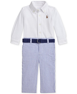 Baby Boys Button-Down Shirt, Belt & Seersucker Pants Set | Macy's