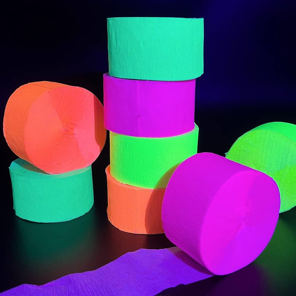 840feet Blacklight Party Streamer Decorations 8 Rolls Glow Crepe Paper UV Reactive Fluorescent Ne... | Amazon (US)