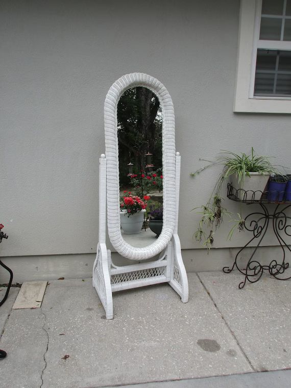 Vintage Large White Wicker Mirror Full Length Mirror Wicker | Etsy | Etsy (US)