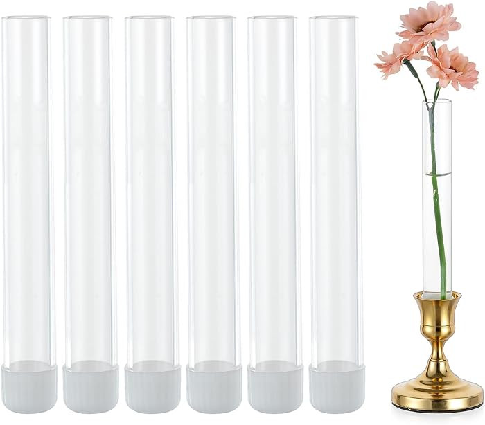 Glasseam Glass Bud Vase for Flowers: 6pcs Clear Small Vases for 22mm Candlestick Taper Candle Holders - 5.9" Skinny Table Centerpieces with Silicon Case for Tablescapes, Wedding Gift and Home Decor | Amazon (US)