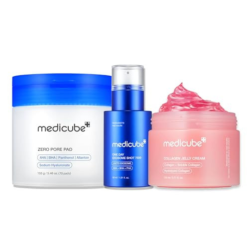 medicube Affordable Value Trio for Pore & Texture Care: Zero Pore Pads 2.0 and Zero Exosome Shot 7,500 PPM Spicule Facial Serum and Collagen Jelly Cream (110ml) | Korean Skincare, Gifts for Her | Amazon (US)