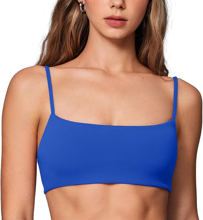 Women's Square Neck Sports Bra Spaghetti Strap Padded Cami Yoga Wireless Square Back Workout Bra ... | Amazon (US)