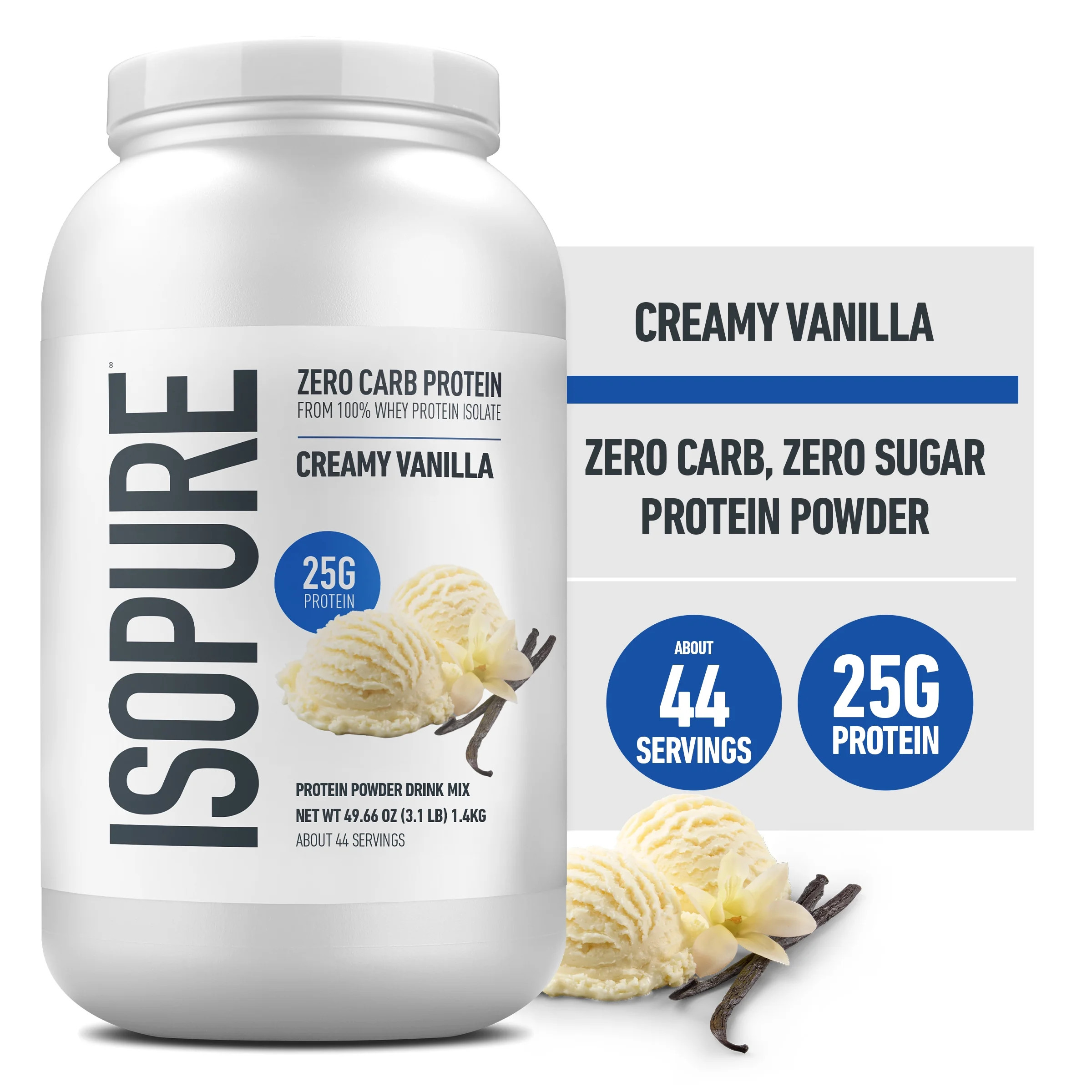 Isopure, Zero Carb 100% Whey Protein Isolate, 25g Protein Powder, Creamy Vanilla, 3 lb | Walmart (US)