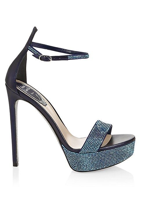 Rene Caovilla Women's Celebrita Crystal-Embellished Satin Platform Sandals - Blue - Size 36.5 (6.5) | Saks Fifth Avenue