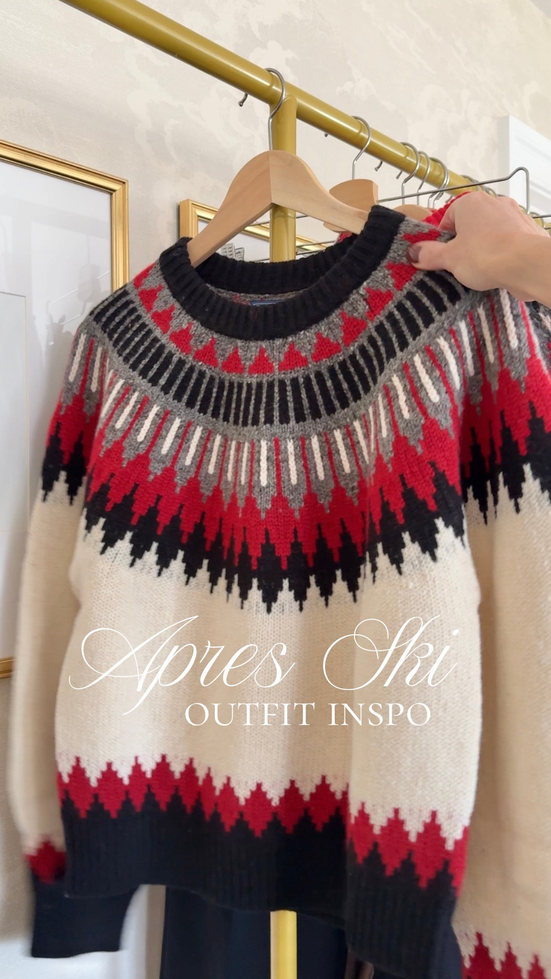 Apres ski outfit inspo with fair isle sweaters,
Ralph Lauren sweater