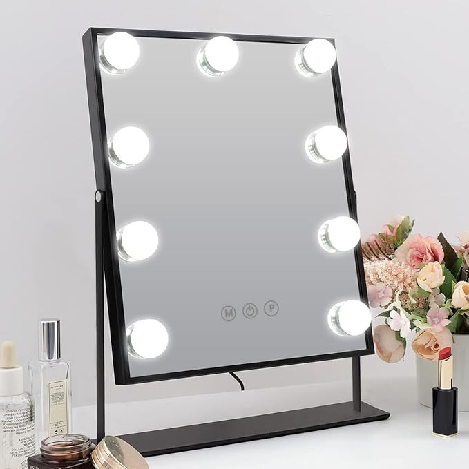 Hansong Lighted Vanity Mirror Makeup Mirror with Lights Hollywood Mirror with 9 LED Bulbs and Det... | Amazon (US)