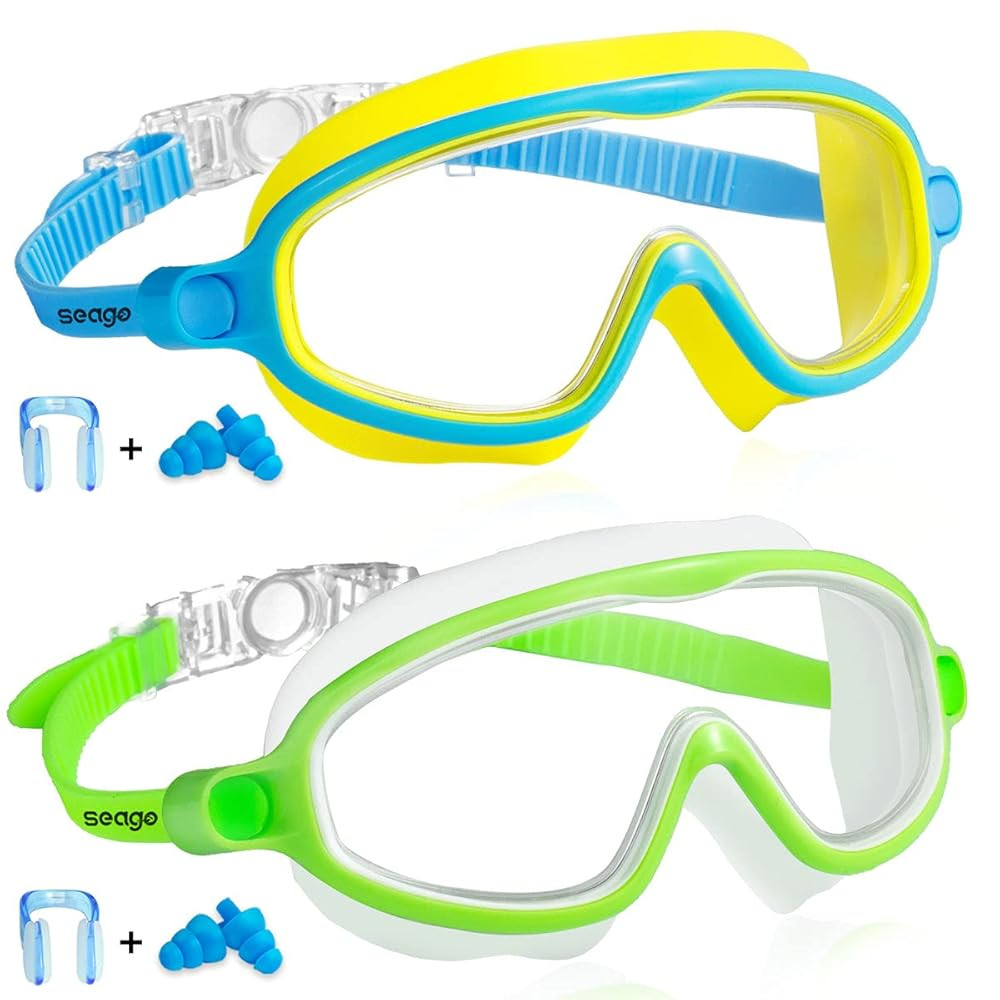 Seago Swim Goggles 2 Pack Anti-Fog Anti-UV Wide View Swimming Goggles for Kids 3-14 | Amazon (US)