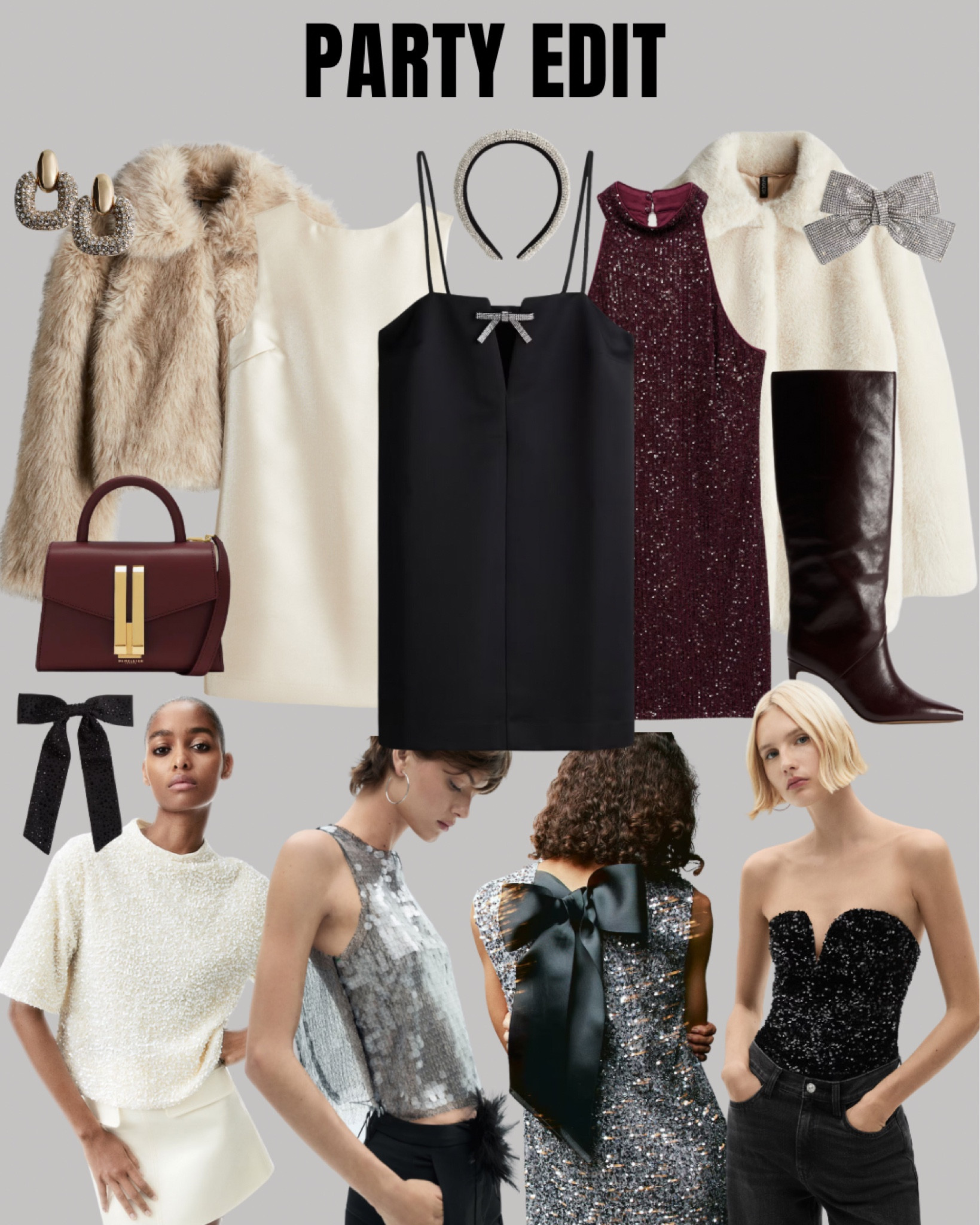 PARTY EDIT✨🎊🎁
Tags: fluffy faux fur coat H&M mango karen millen sequins sparkle season Christmas party date night knee high boots halter neck dress bow demellier London burgundy black earrings top mesh back detail. Fashion inspo outfit ideas winter special occasion style

#LTKstyletip #LTKbag #LTKshoes