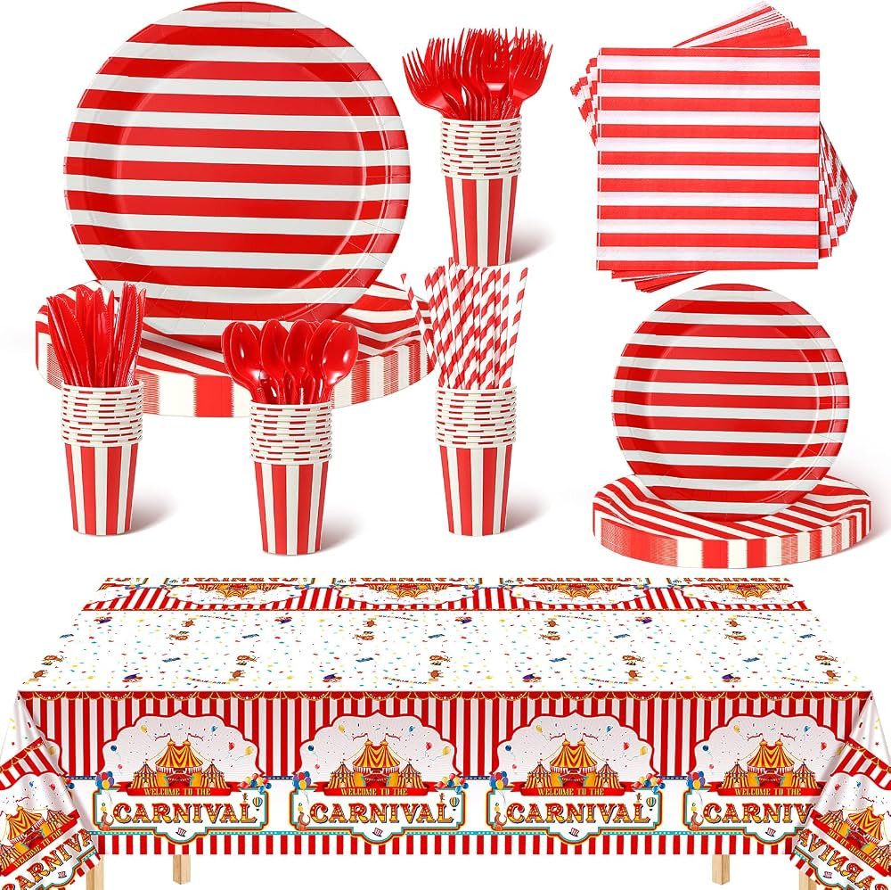 176 Pcs Carnival Circus Party Supplies Circus Table Decorations Red White Carnival Theme Birthday... | Amazon (US)