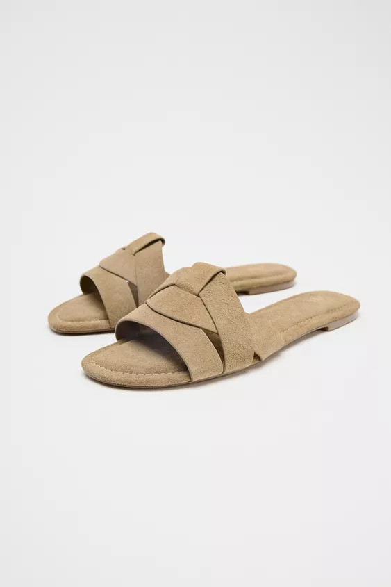 CROSSOVER SPLIT SUEDE FLAT SANDALS | Zara US