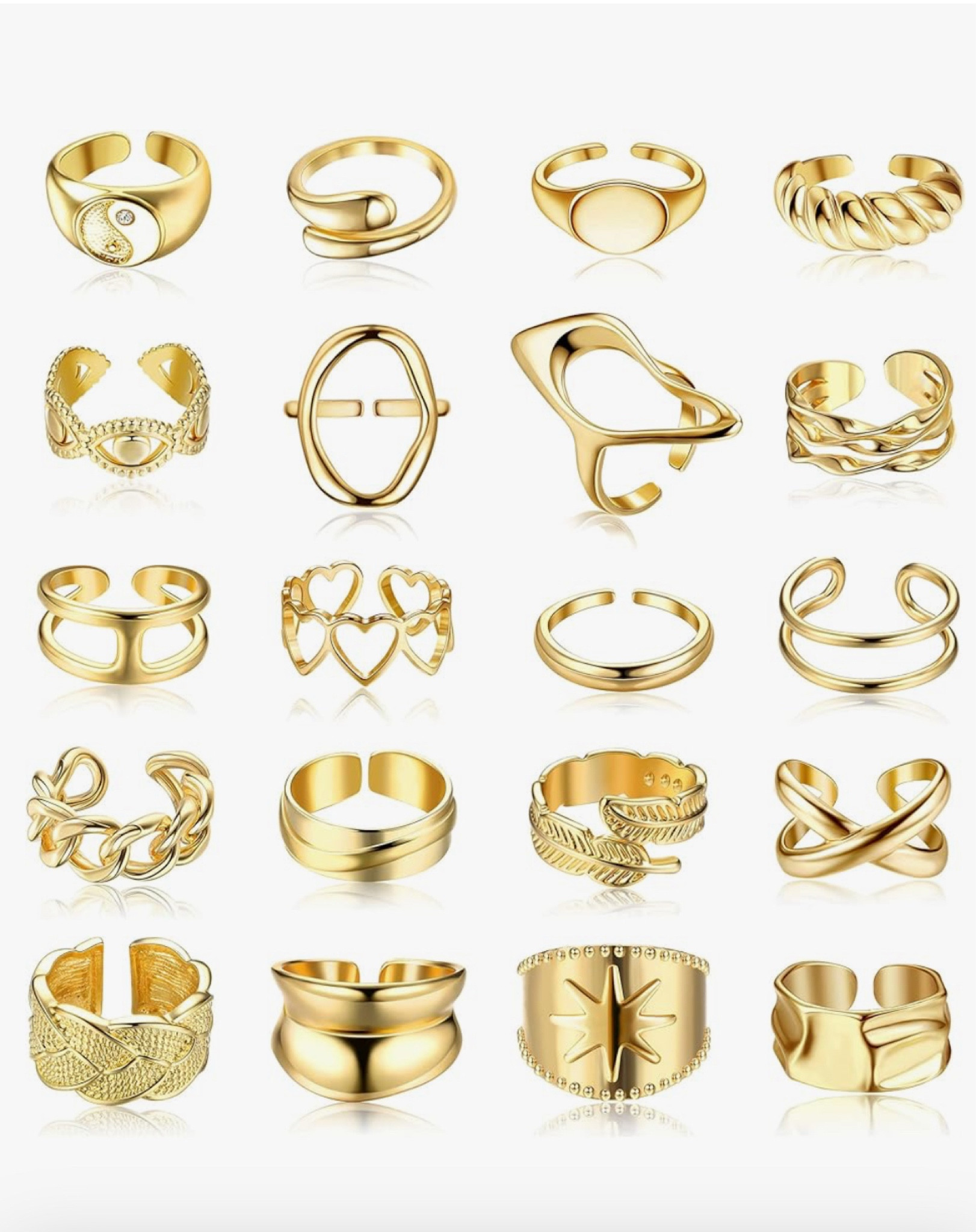 FIBO STEEL 20 Pcs Gold Chunky Rings for Women 18K Gold Plated Ring Set Dome Thick Open Rings Adjustable

#LTKWorkwear #LTKBeauty #LTKFindsUnder50