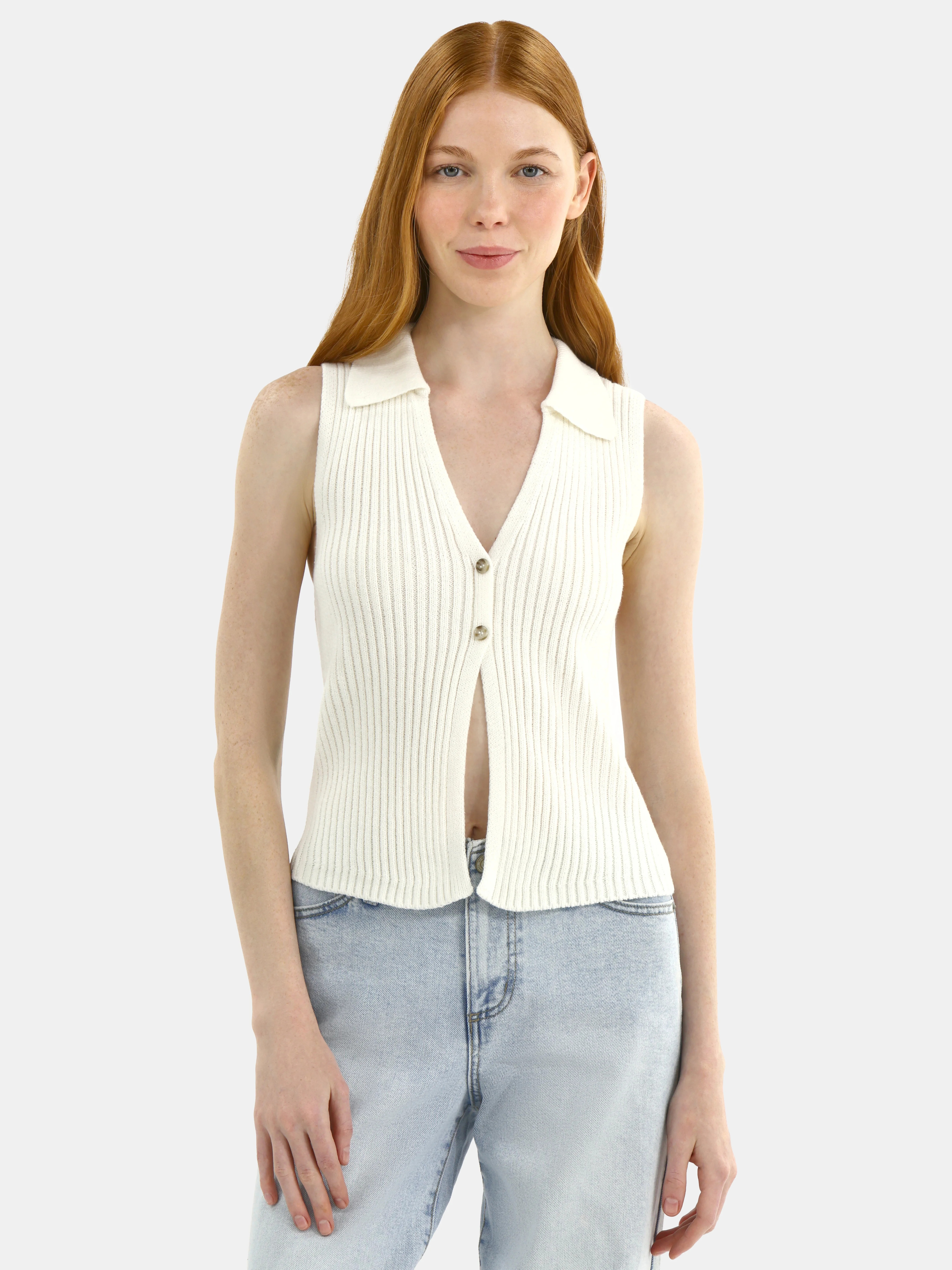 No Boundaries Button-Front Sweater Vest Top, Women's | Walmart (US)