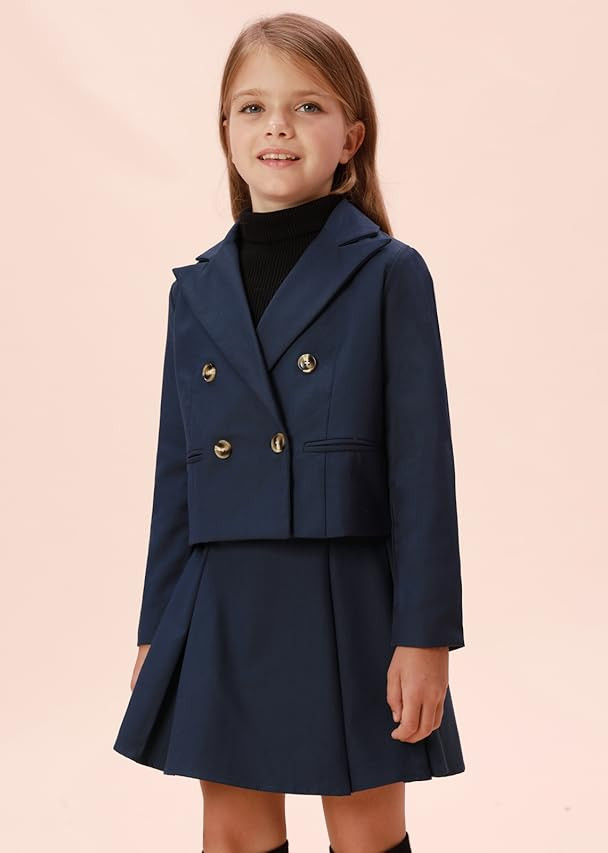 Girls Fall School Uniforms Blazers Long Sleeve Lapel Jacket Suit Size 5-12Years | Amazon (US)